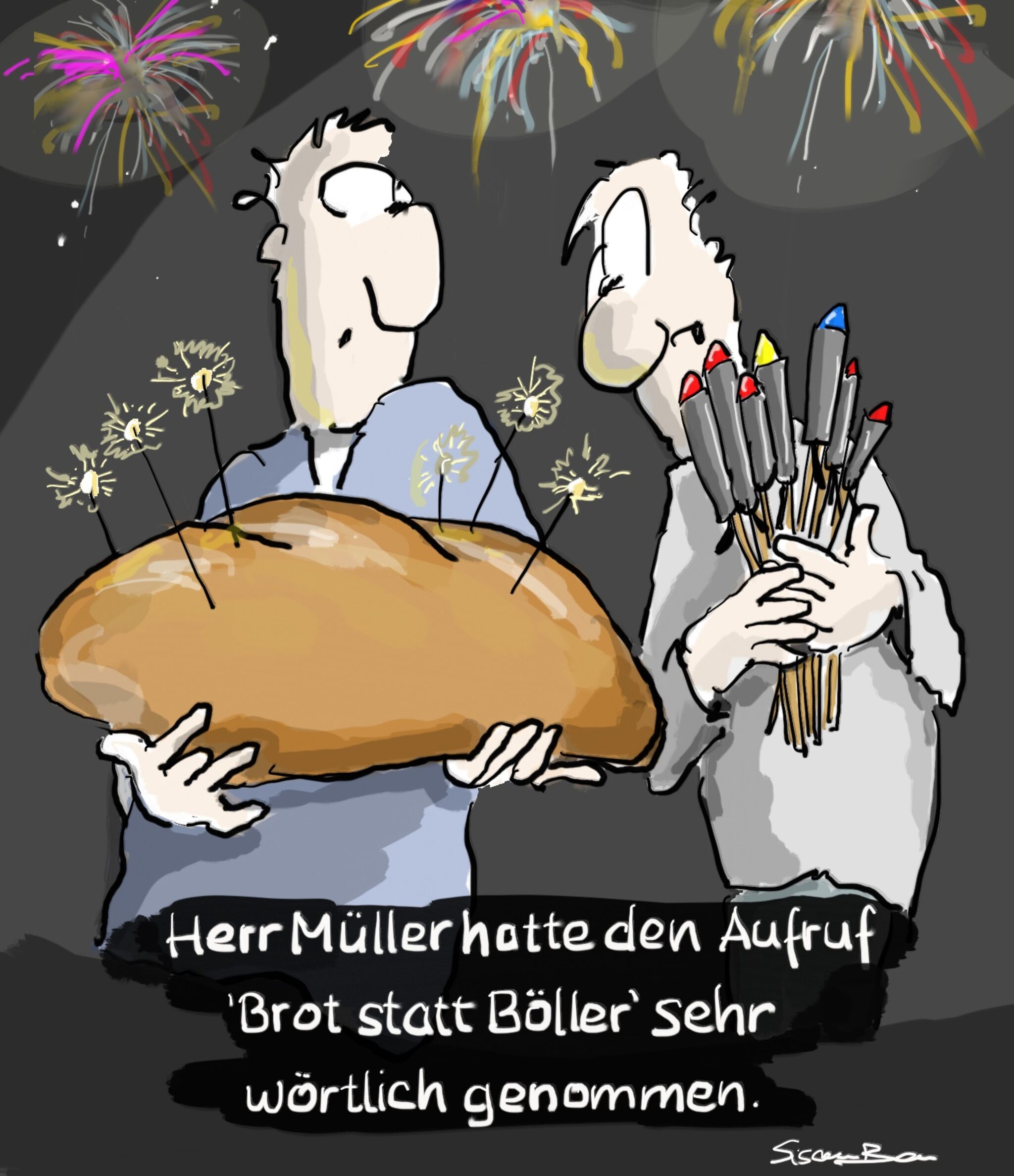 Brot statt Böller_2016_Karikatur SisamBen